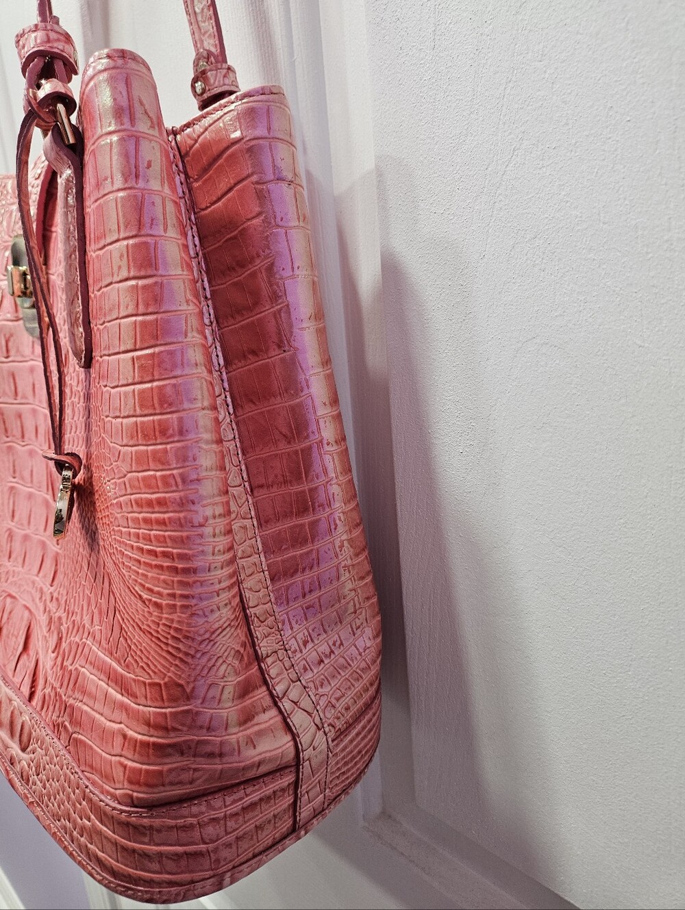 Brahmin Fiora Croc-Embossed Pink Bucket Bag - Picture 9 of 15